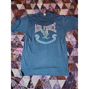 Vintage 80s US Air Force Shirt Mens 2XL Blue Military Eagle USA Single Stitch